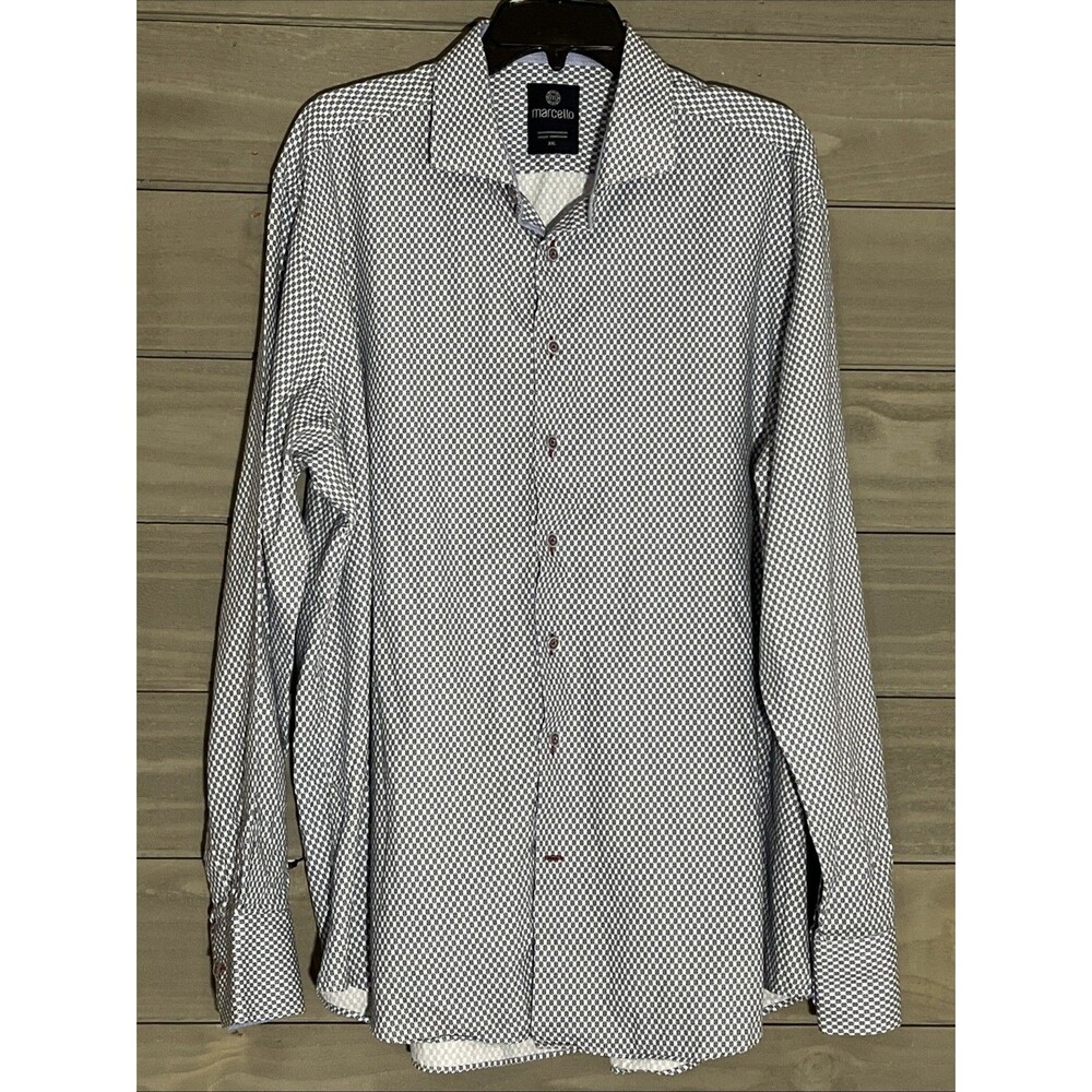 Marcello Button Down Geometric Pattern Short Mens XXL Blue 100% Cotton